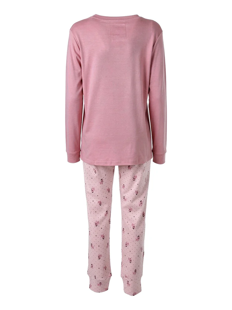 COLETTE Pigiama donna in cotone interlock con stampe disegni - rosa