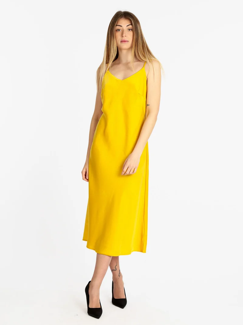 Abito lungo donna effetto raso - giallo