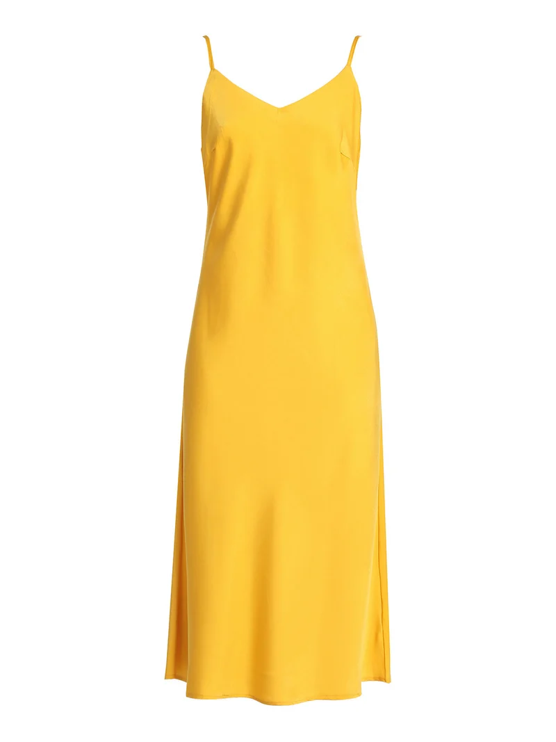 Abito lungo donna effetto raso - giallo