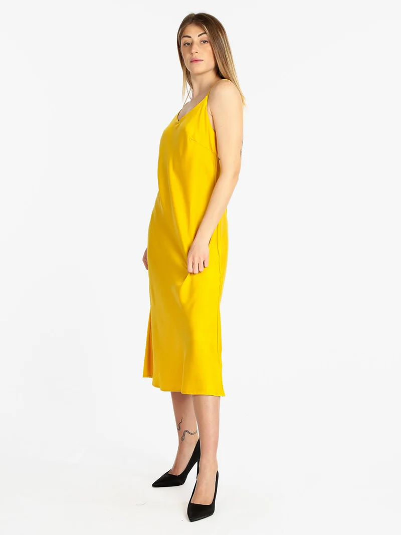 Abito lungo donna effetto raso - giallo