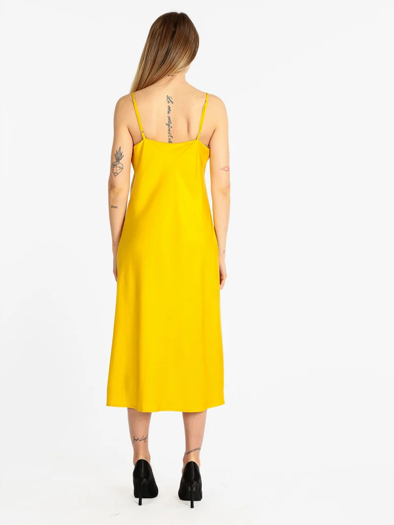 Abito lungo donna effetto raso - giallo