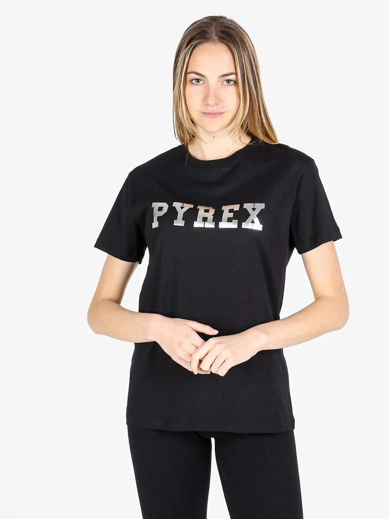 T-shirt donna in cotone con logo - nero