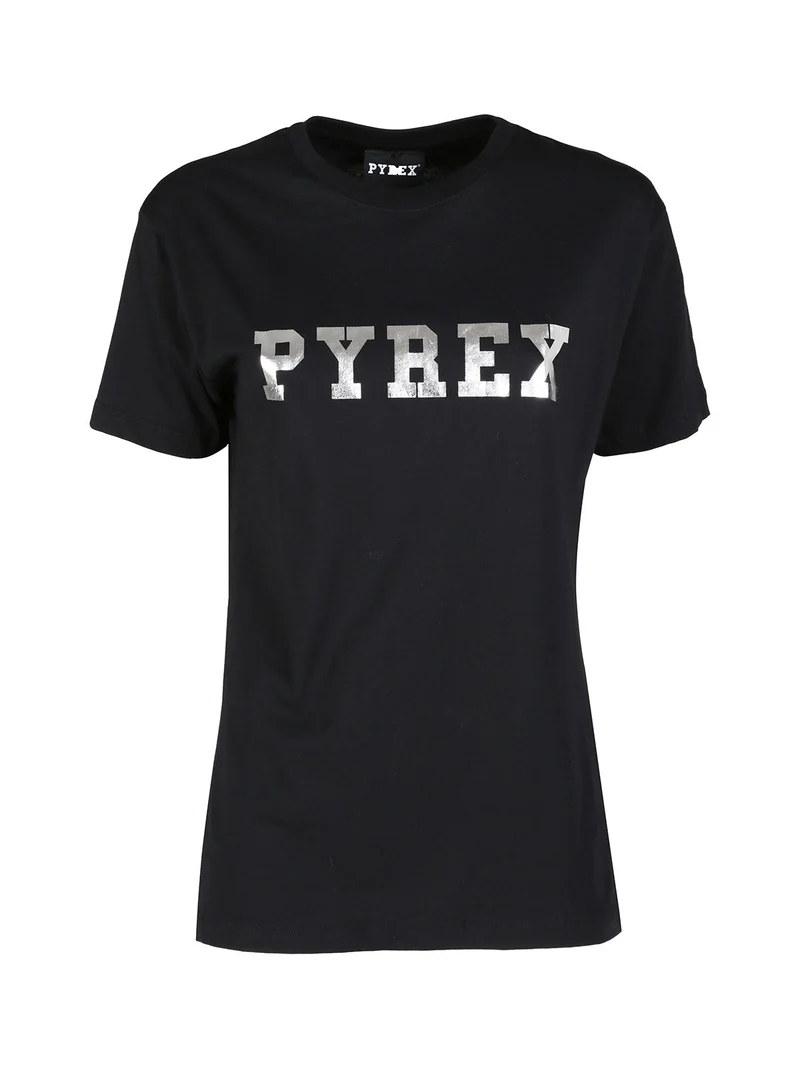 T-shirt donna in cotone con logo - nero