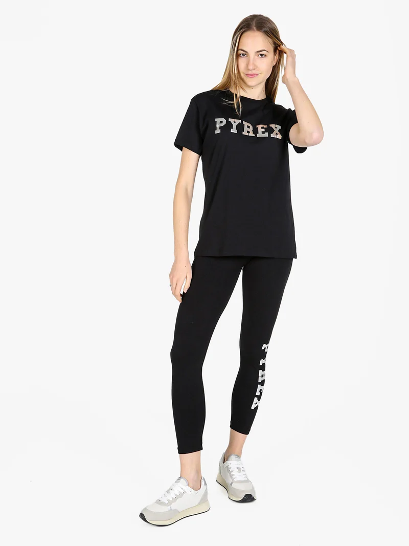 T-shirt donna in cotone con logo - nero