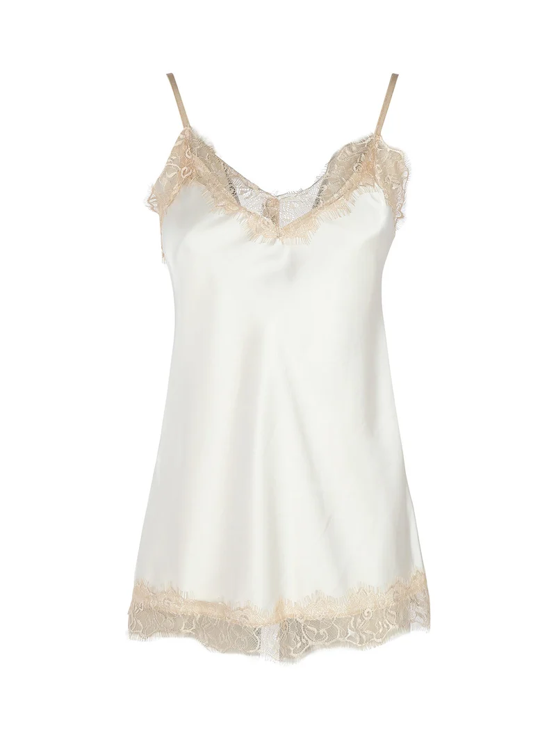 Top donna effetto raso con pizzo - beige