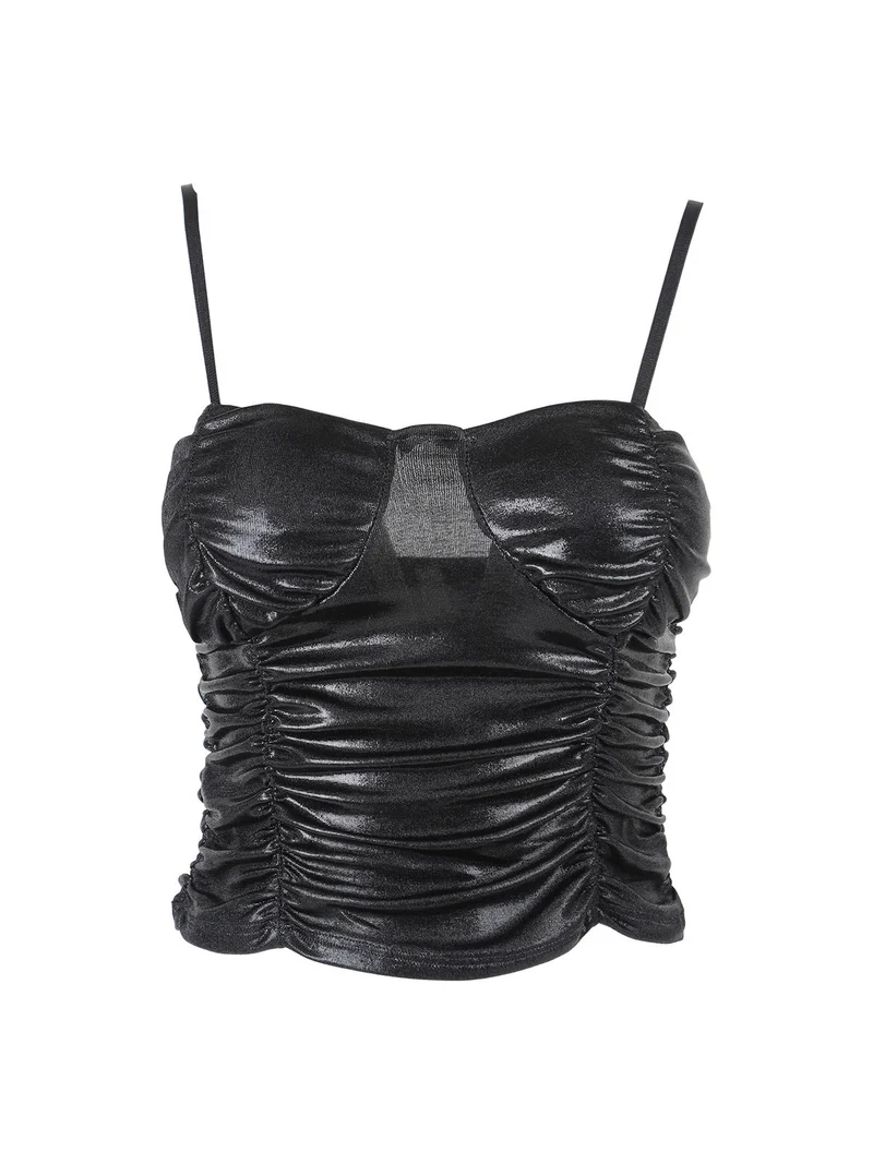 Top donna effetto metallizzato con coppe preformate - nero