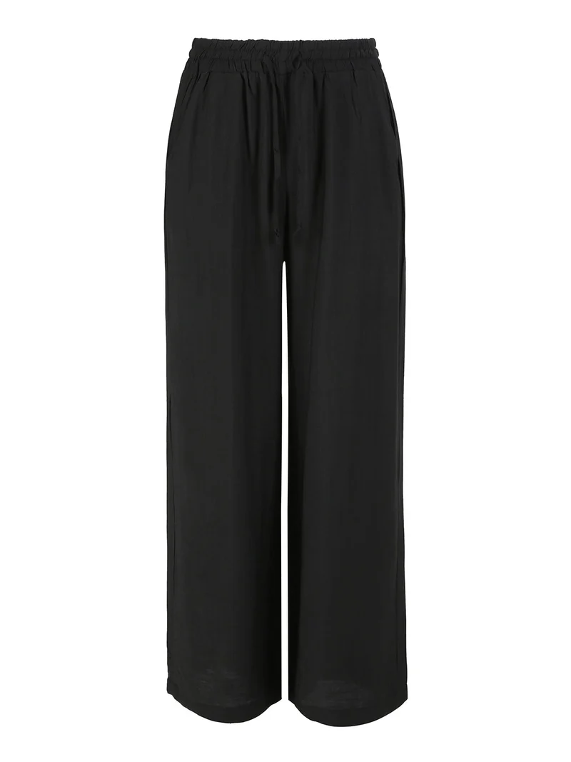 Pantaloni donna a gamba larga con elastico in vita - nero