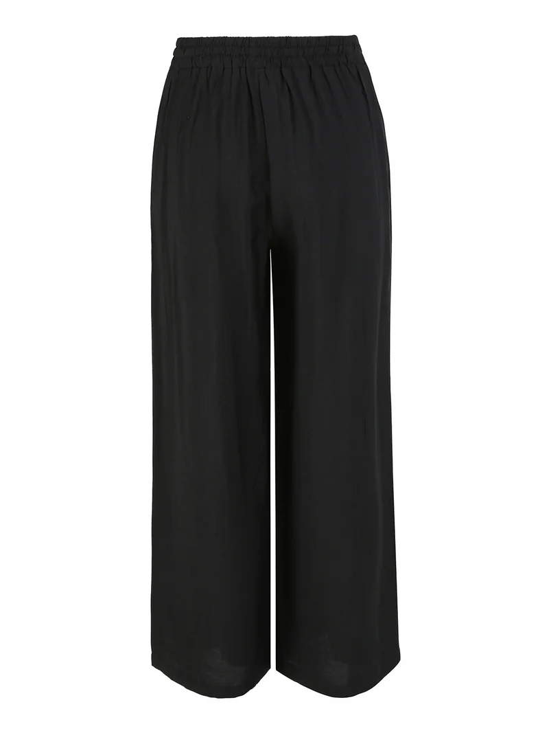 Pantaloni donna a gamba larga con elastico in vita - nero