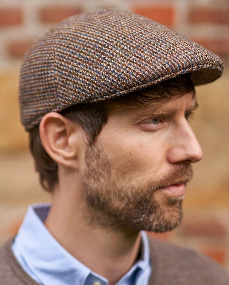 Henry Cap - Harris Tweed Mütze in buntem Hahnentritt