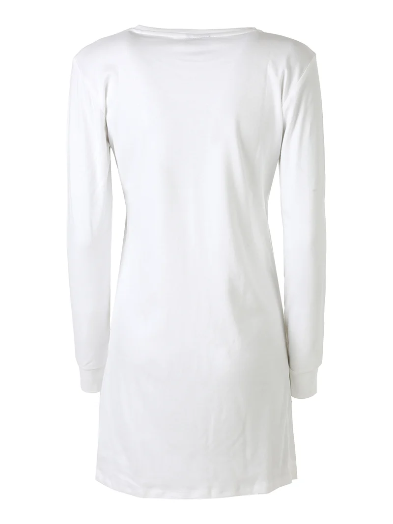 Camicia da notte a maniche lunghe da donna in cotone interlock - panna