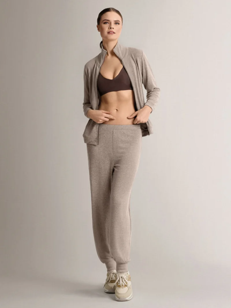 LOUNGE Completo tuta donna full zip in maglia a collo alto - taupe