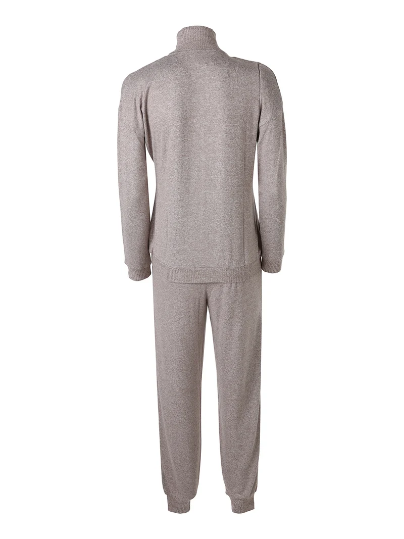 LOUNGE Completo tuta donna full zip in maglia a collo alto - taupe