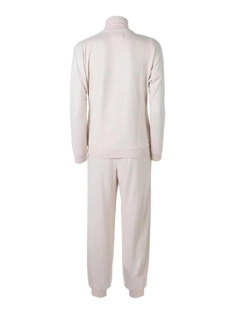 LOUNGE Completo tuta donna full zip in maglia a collo alto - panna