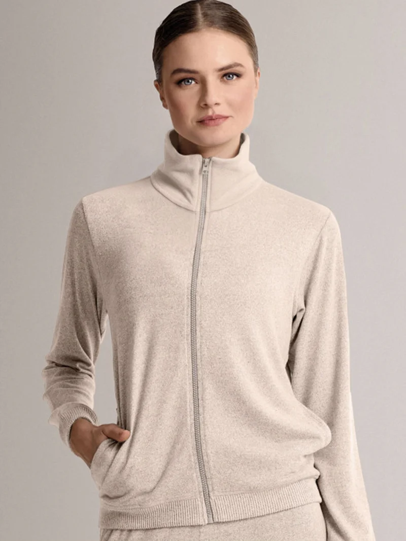 LOUNGE Completo tuta donna full zip in maglia a collo alto - panna