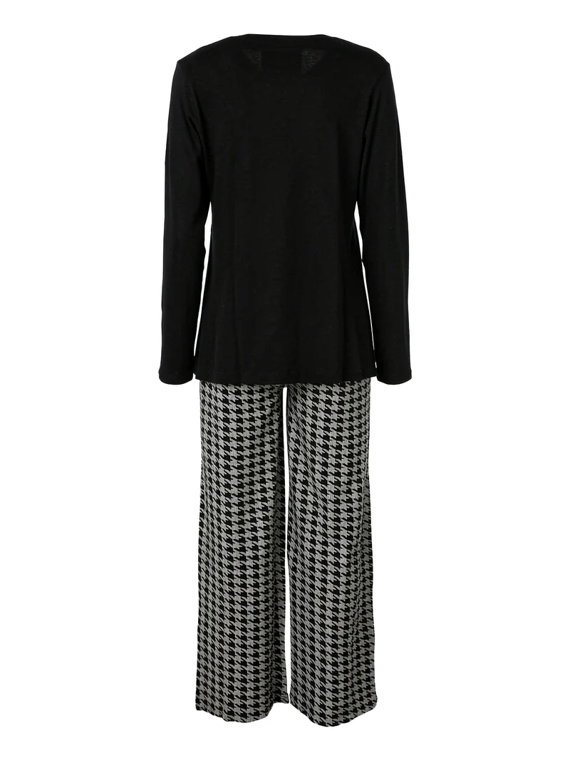 MAXI Pigiama donna in cotone interlock con pantaloni a palazzo - nero