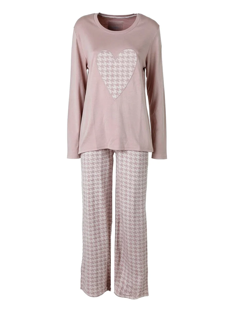 MAXI Pigiama donna in cotone interlock con pantaloni a palazzo - taupe
