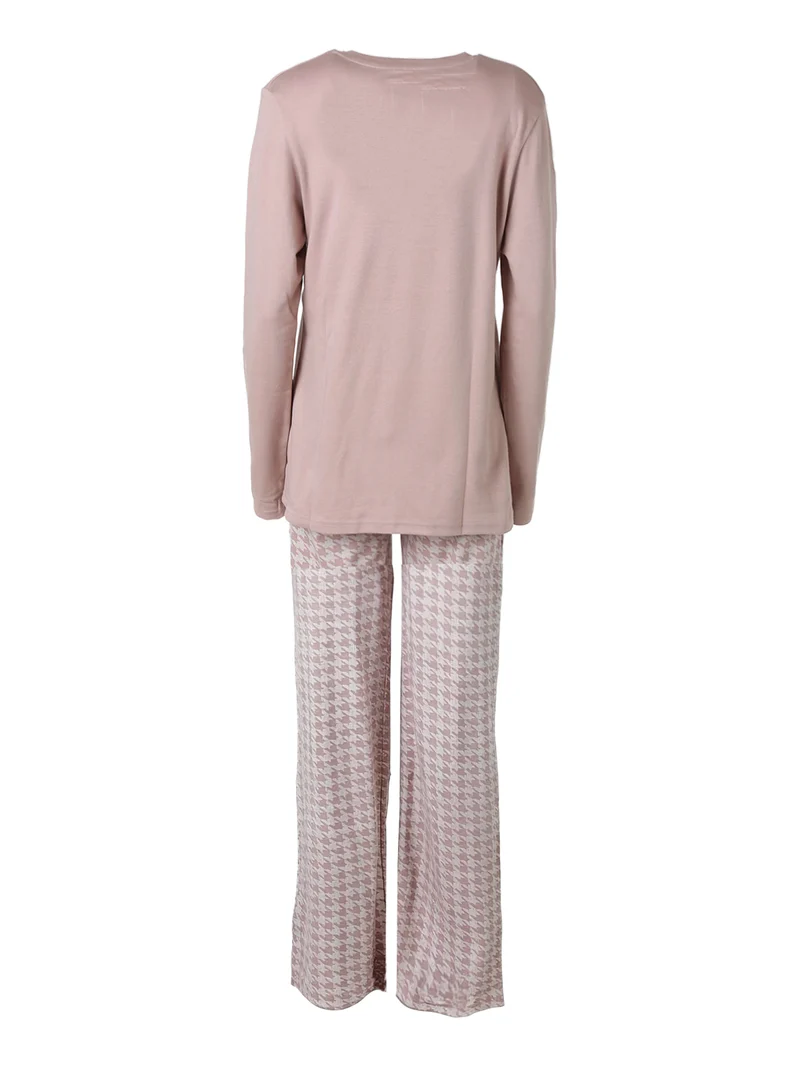 MAXI Pigiama donna in cotone interlock con pantaloni a palazzo - taupe
