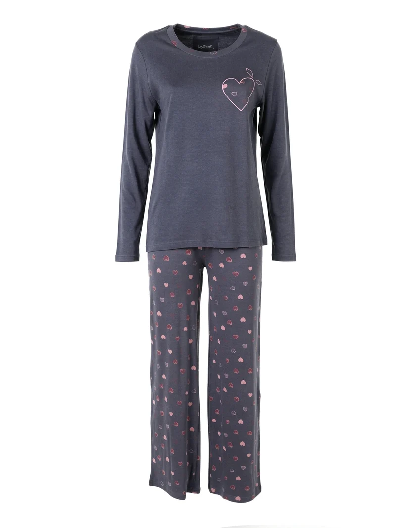 LOVECHECK Pigiama donna in cotone interlock con pantaloni a palazzo - blu scuro
