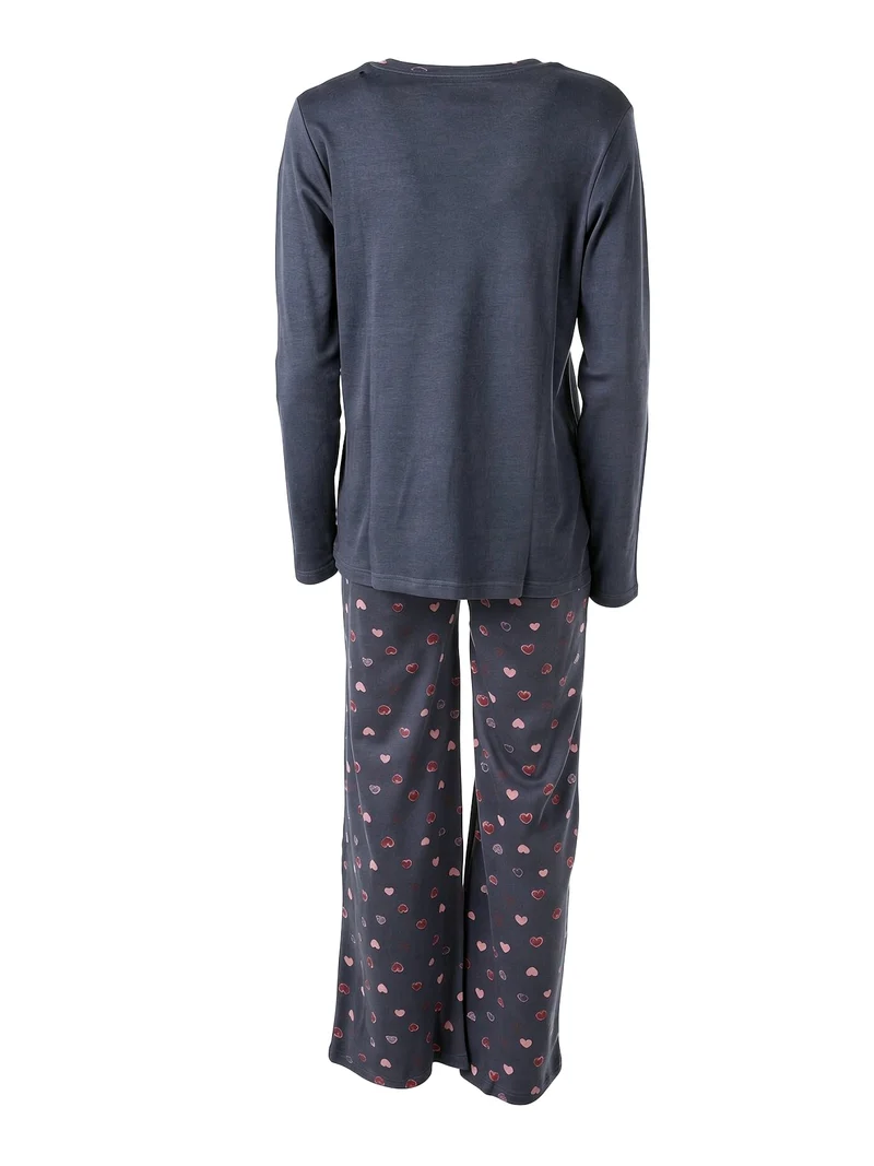 LOVECHECK Pigiama donna in cotone interlock con pantaloni a palazzo - blu scuro