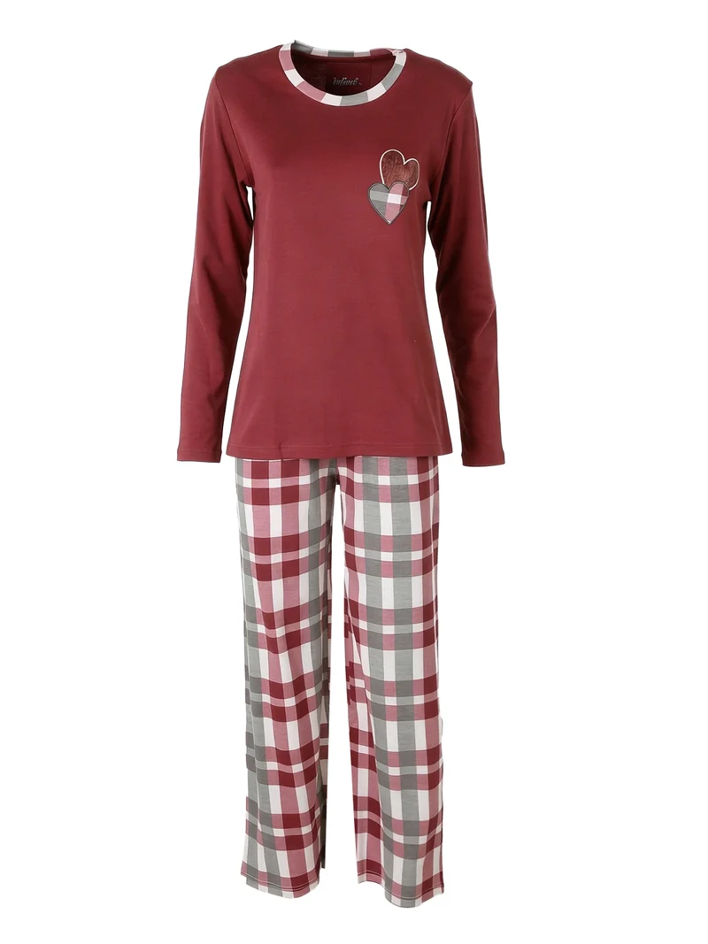 LOVECHECK Pigiama donna in cotone interlock con pantaloni a palazzo - bordeaux