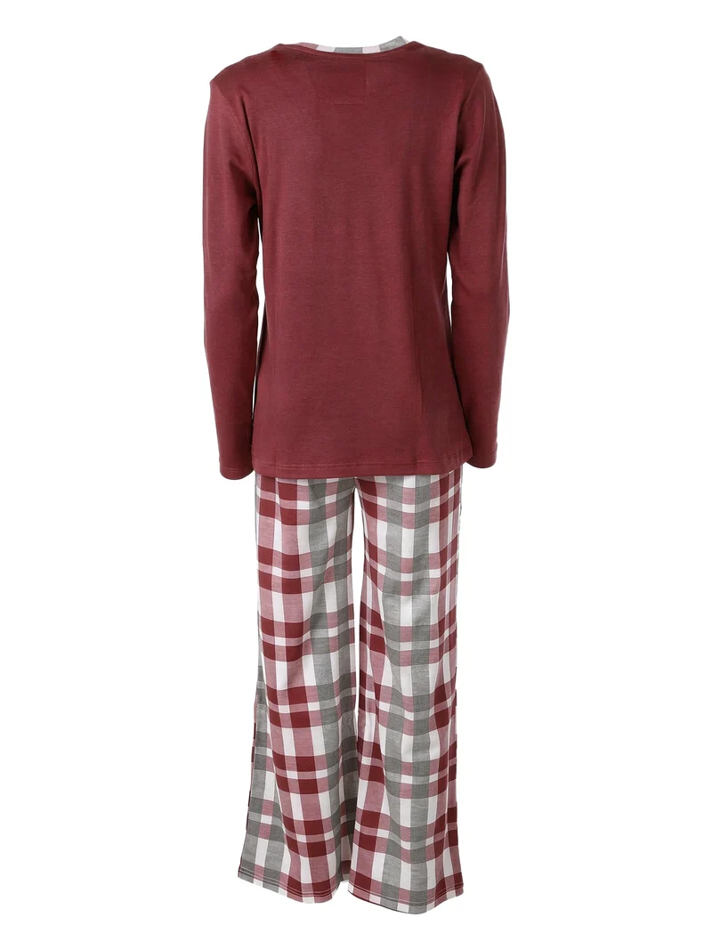 LOVECHECK Pigiama donna in cotone interlock con pantaloni a palazzo - bordeaux