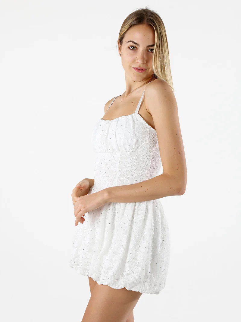 Mini abito jumpsuite da donna con gonna a palloncino e strass - bianco