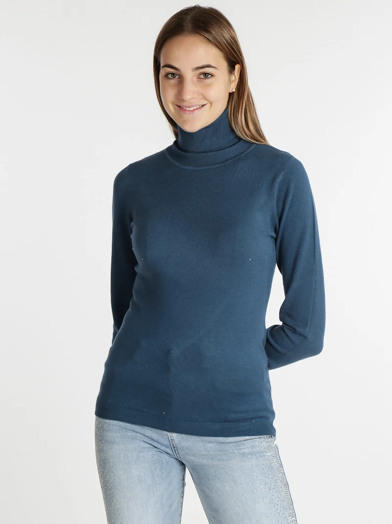Pullover dolcevita donna in tinta unita - blu