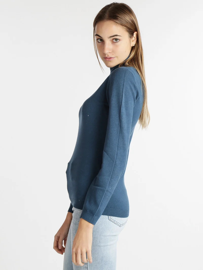 Pullover dolcevita donna in tinta unita - blu