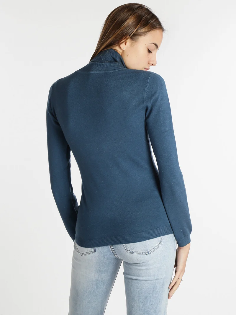 Pullover dolcevita donna in tinta unita - blu