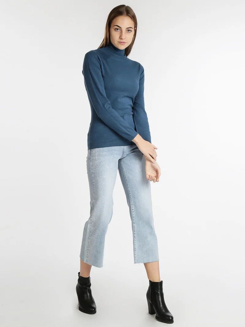 Pullover dolcevita donna in tinta unita - blu