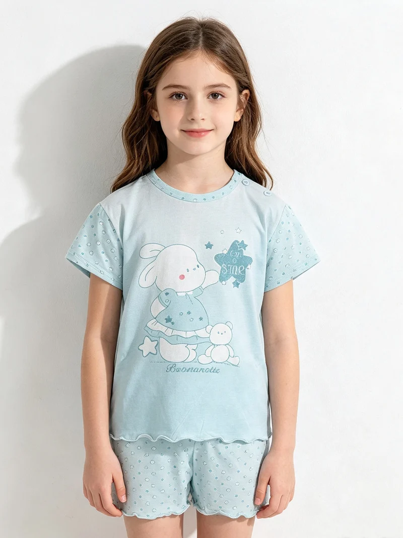 Pigiama corto 2 pezzi bimba - azzurro