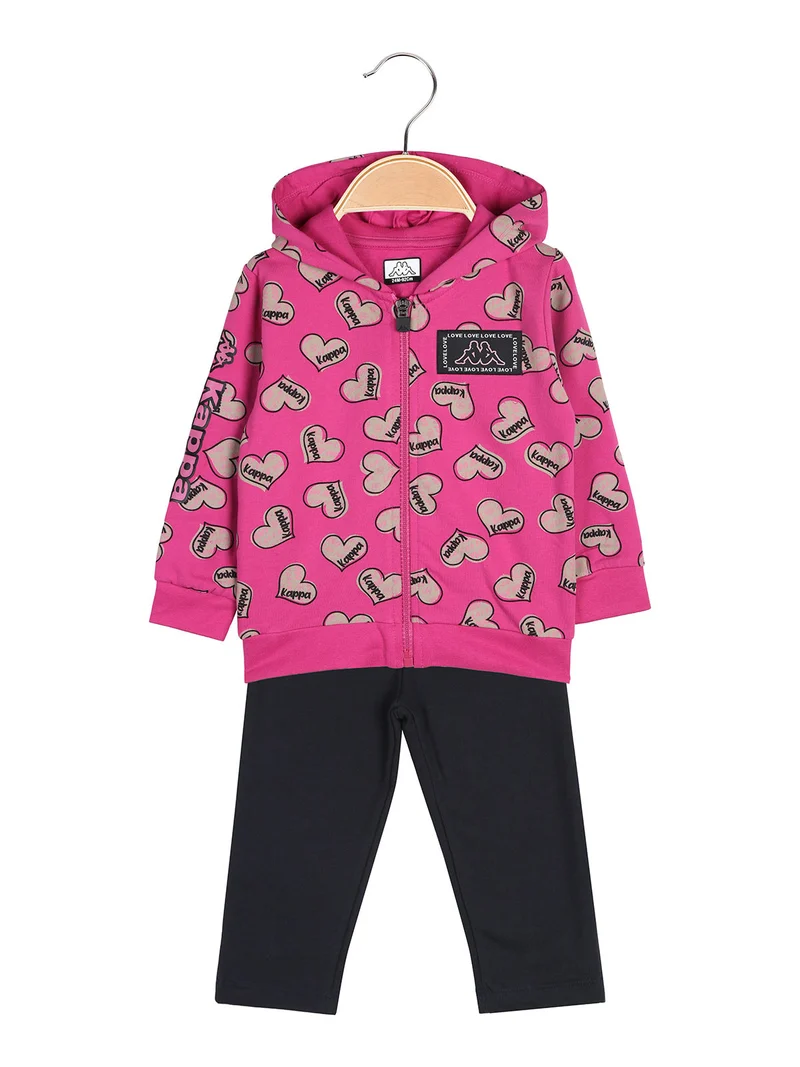 Completo tuta 2 pezzi da neonata con cappuccio e zip con logo - fucsia