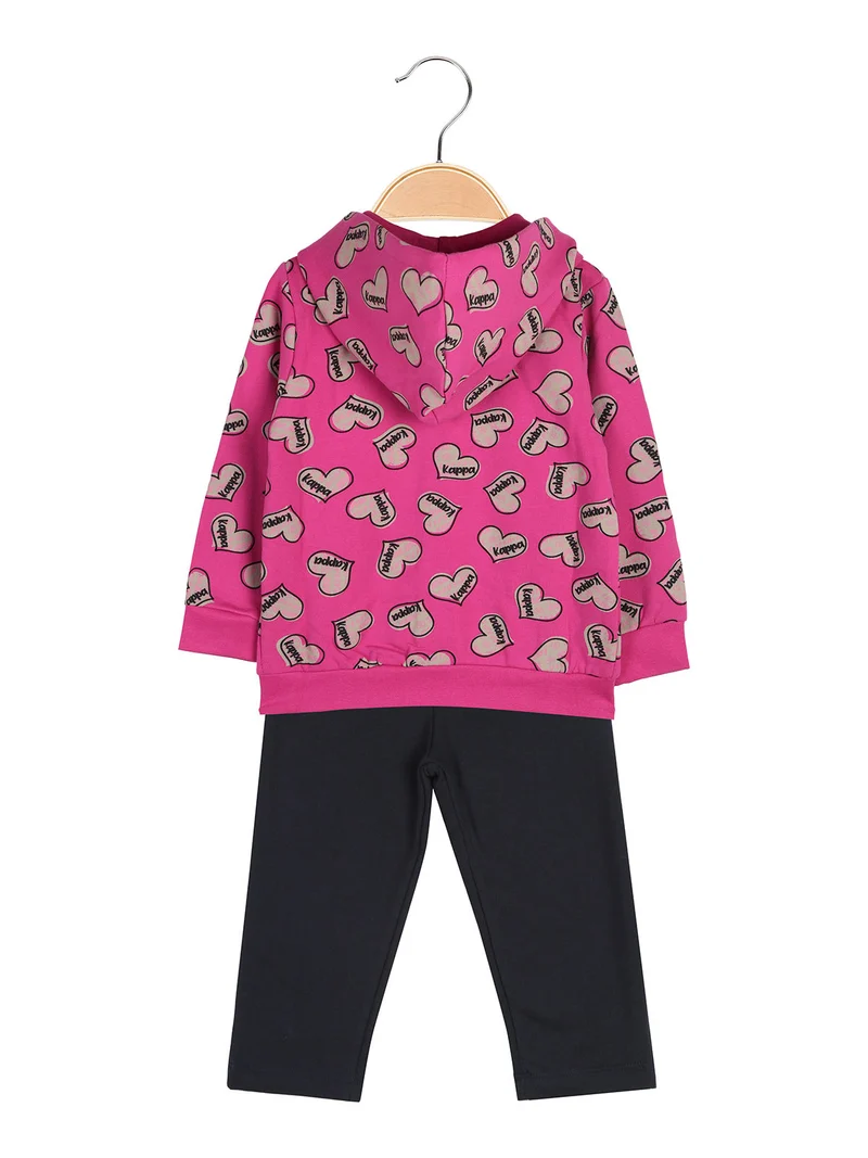 Completo tuta 2 pezzi da neonata con cappuccio e zip con logo - fucsia