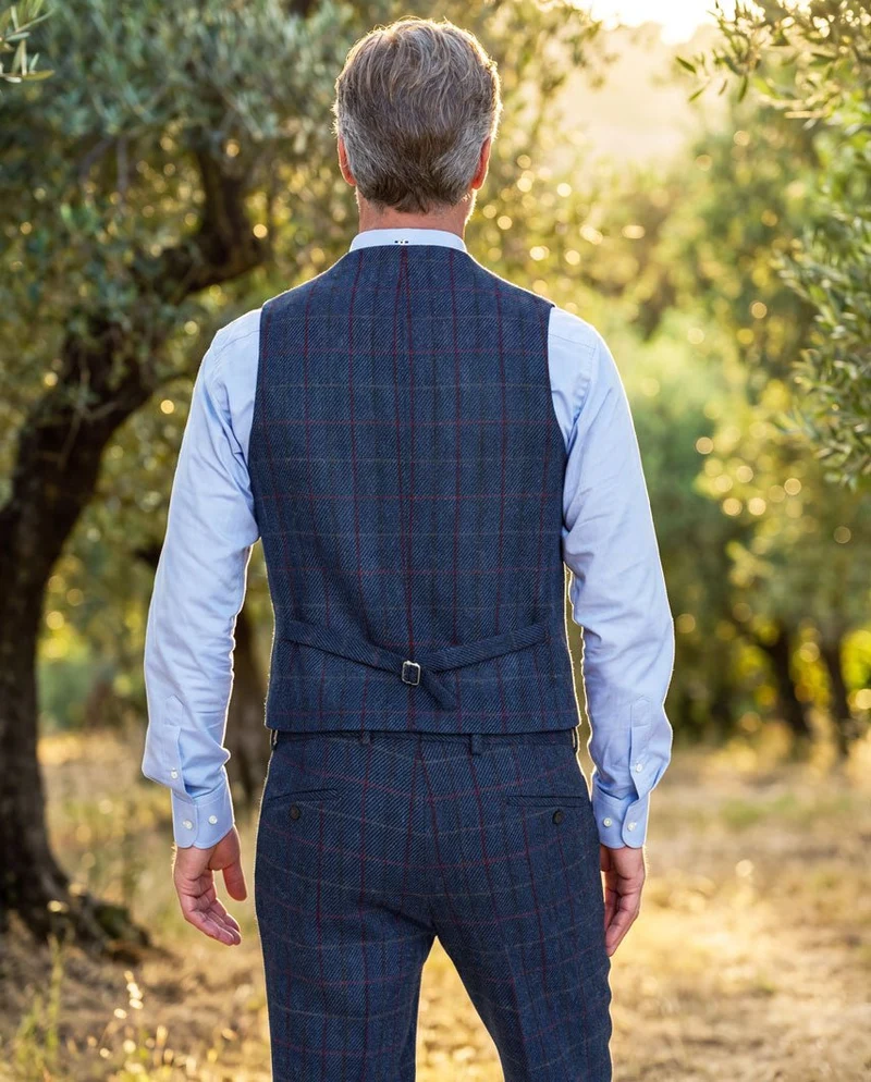 Harris Tweed Weste "Wales" in scottish blue