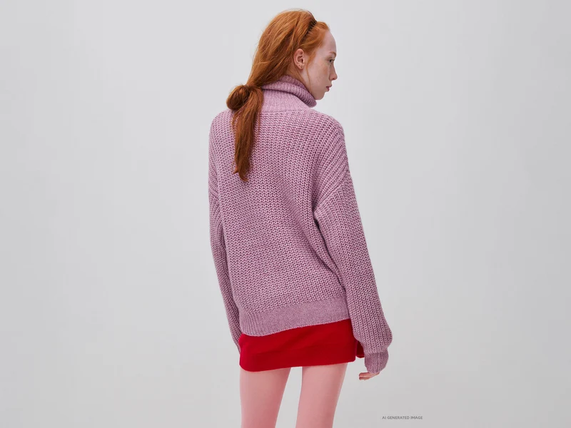Mélange-Pullover mit Stehkragen und halbem Reißverschluss