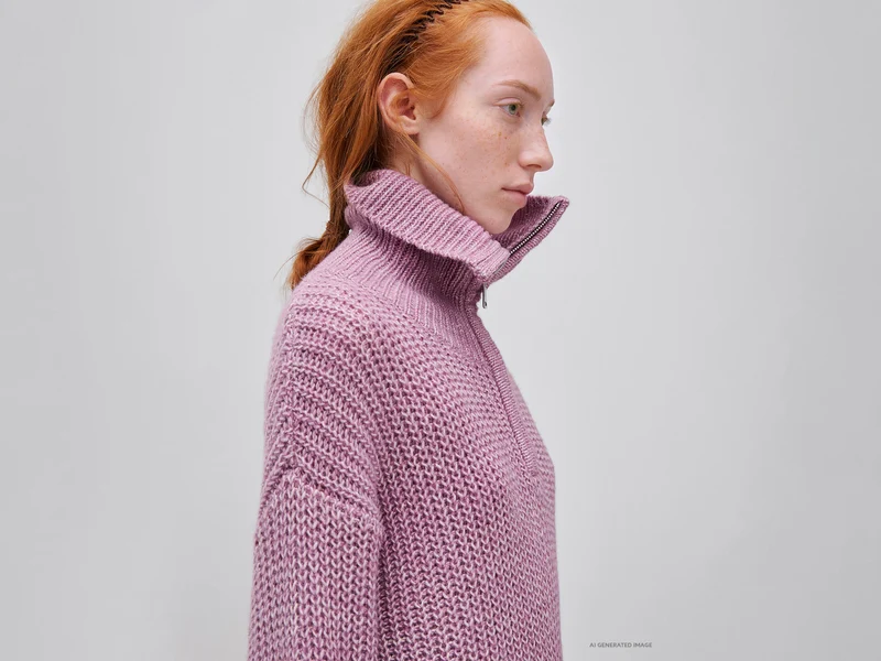 Mélange-Pullover mit Stehkragen und halbem Reißverschluss