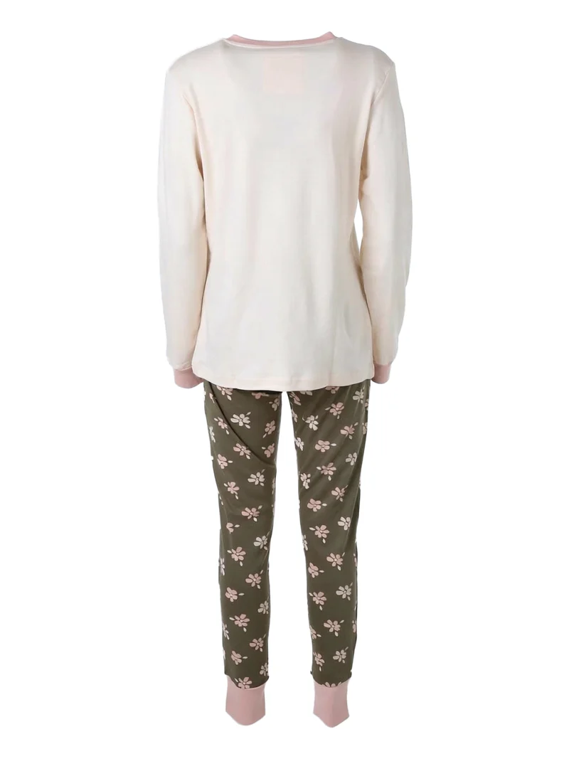 WINTERGARDEN Pigiama donna in cotone interlock con pantaloni a stampa fiorata - albicocca