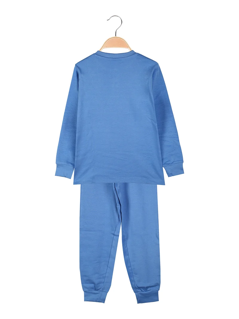Stitch pigiama lungo da bambino in cotone interlock con stampe - blu
