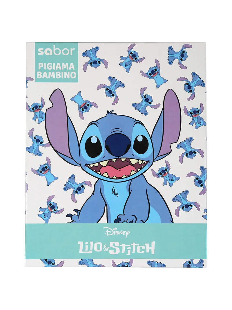 Stitch pigiama lungo da bambino in cotone interlock con stampe - blu