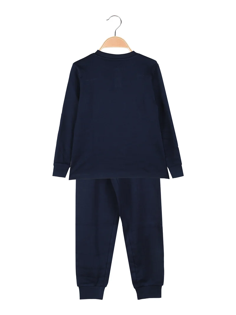 Stitch pigiama lungo da bambino in cotone interlock con stampe - blu scuro