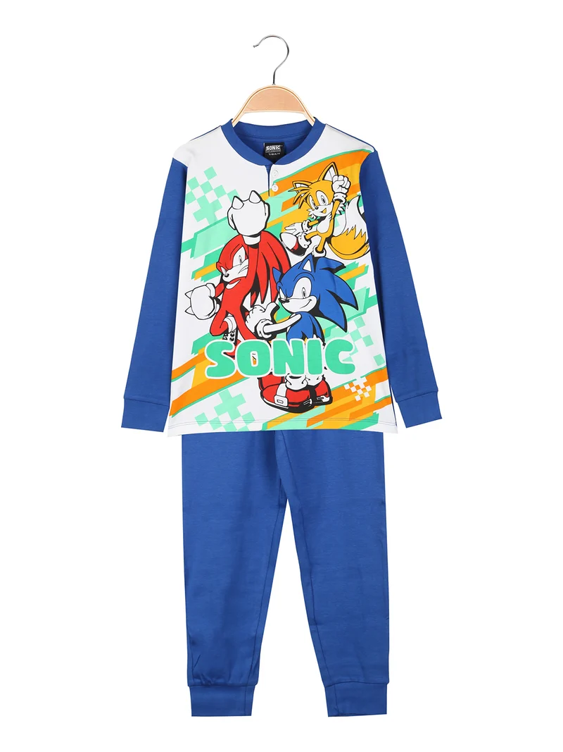 Pigiama lungo da bambino in cotone interlock - blu