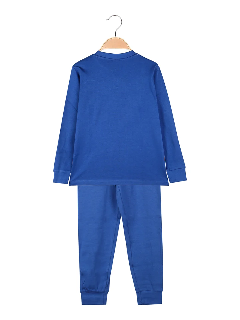 Pigiama lungo da bambino in cotone interlock - blu