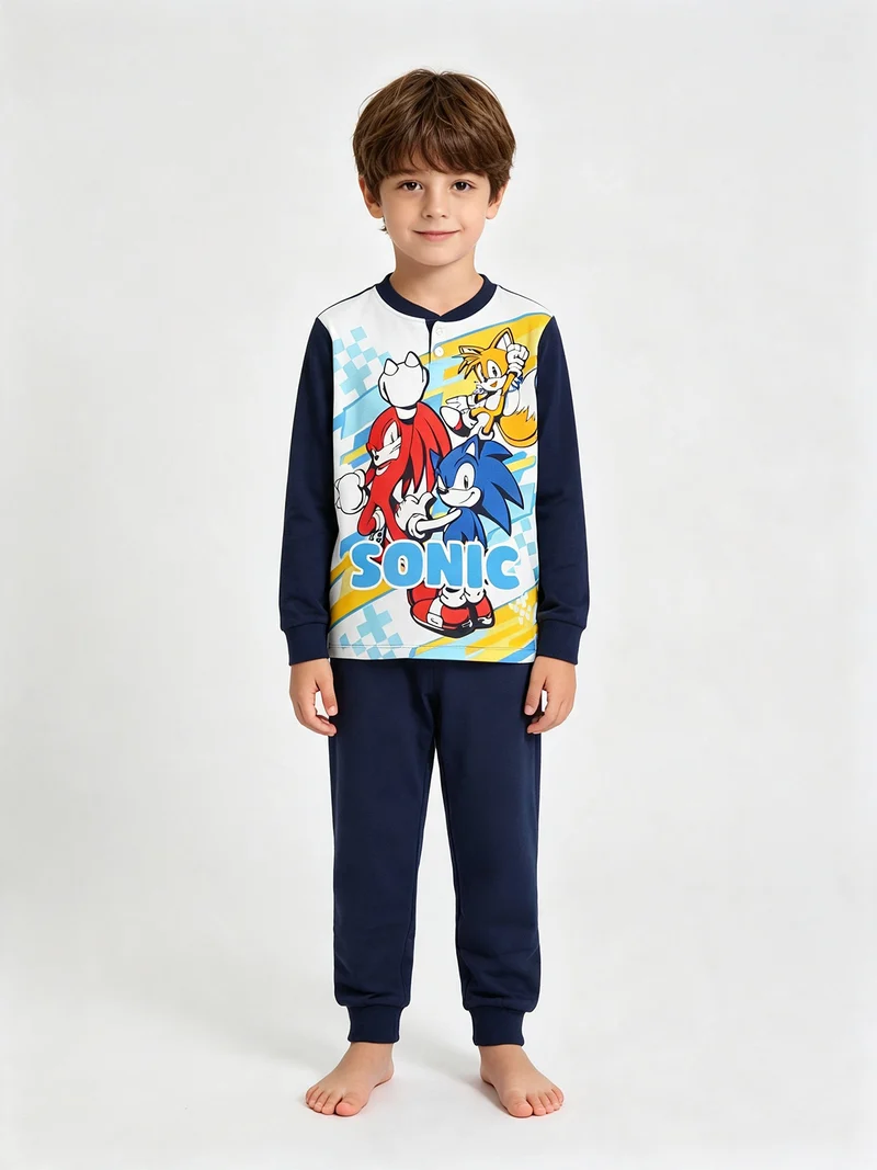 Pigiama lungo da bambino in cotone interlock - blu scuro
