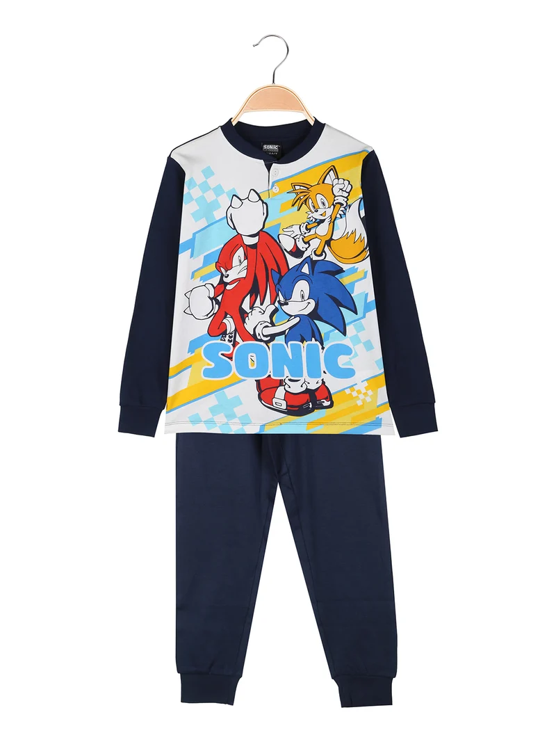 Pigiama lungo da bambino in cotone interlock - blu scuro