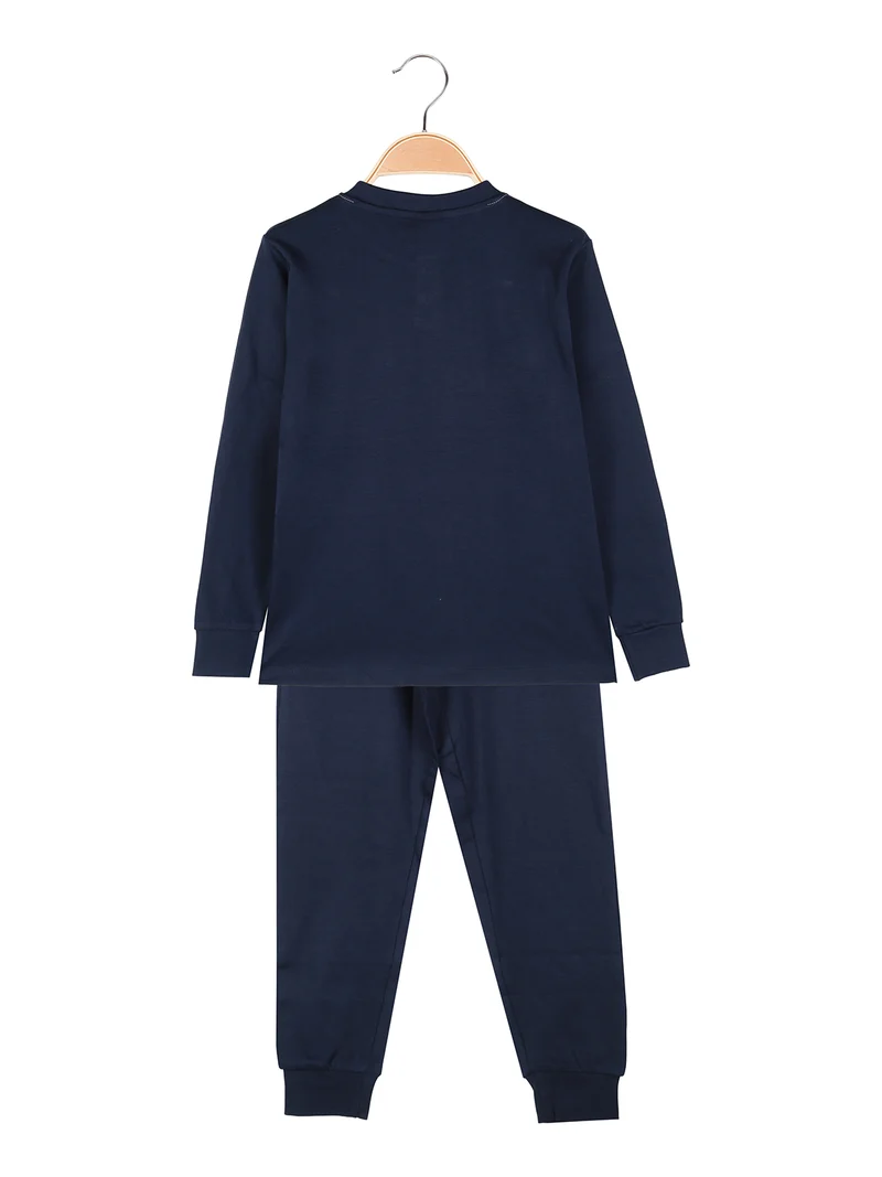 Pigiama lungo da bambino in cotone interlock - blu scuro