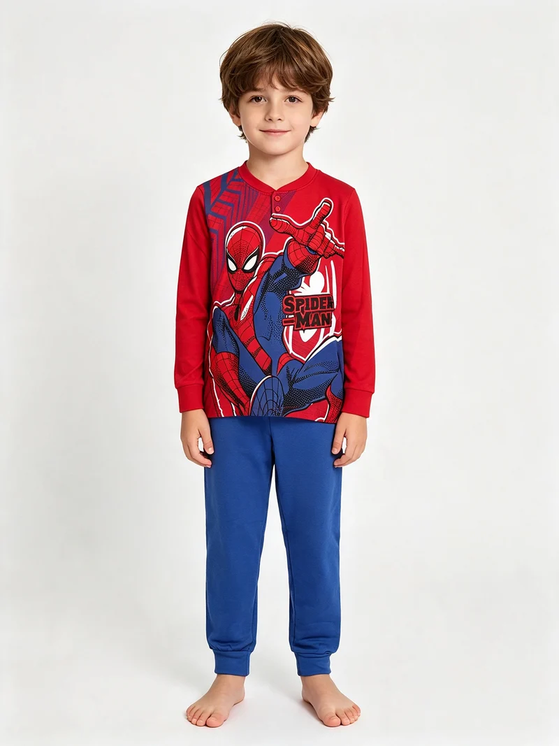 Pigiama lungo da bambino in cotone interlock con stampe - rosso