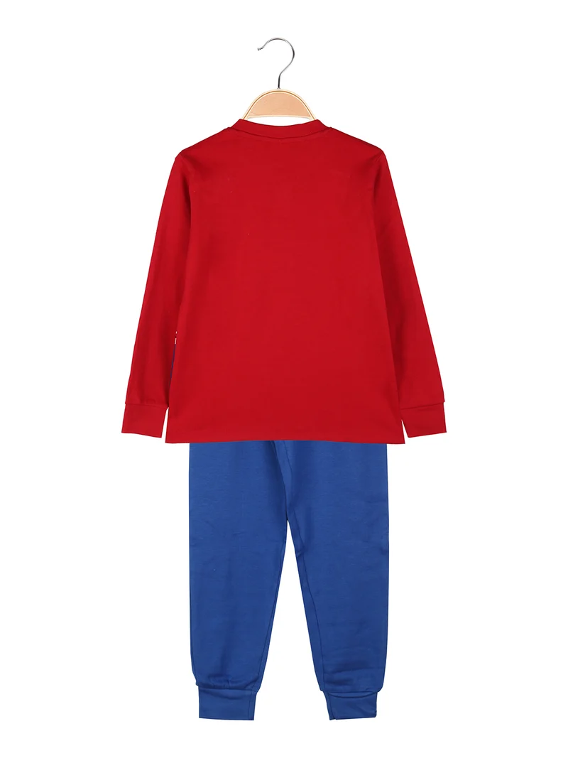 Pigiama lungo da bambino in cotone interlock con stampe - rosso