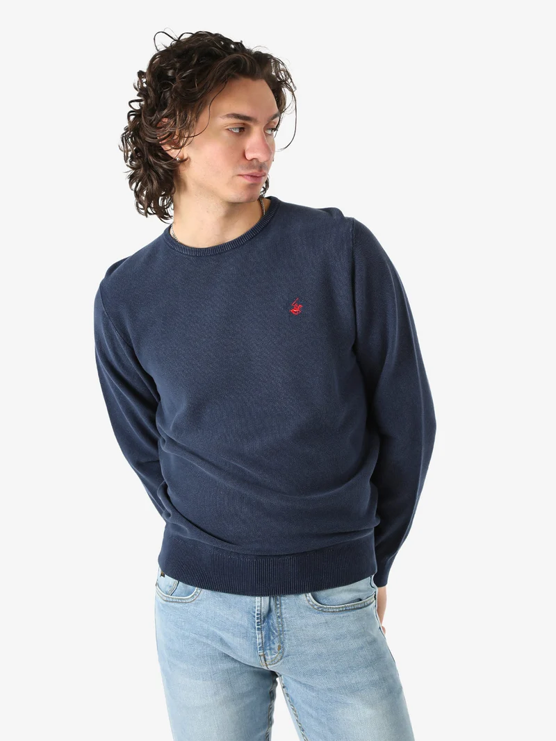 Maglia girocollo da uomo in cotone - blu