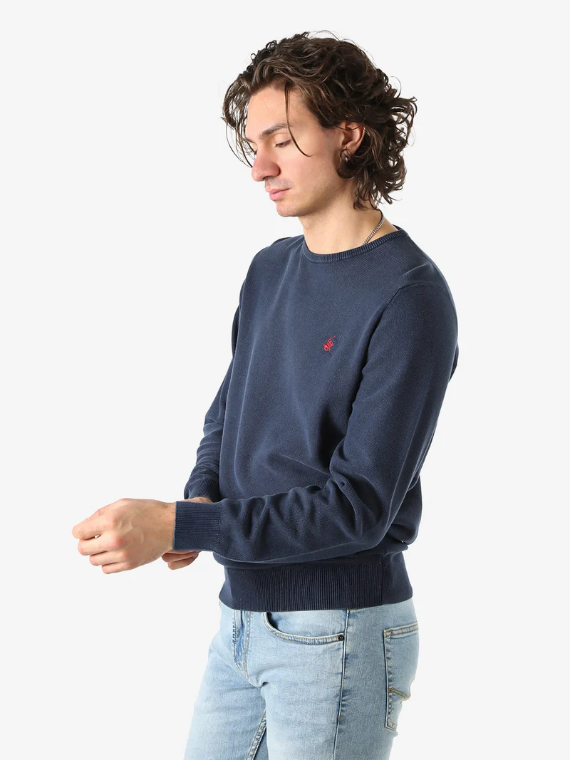 Maglia girocollo da uomo in cotone - blu