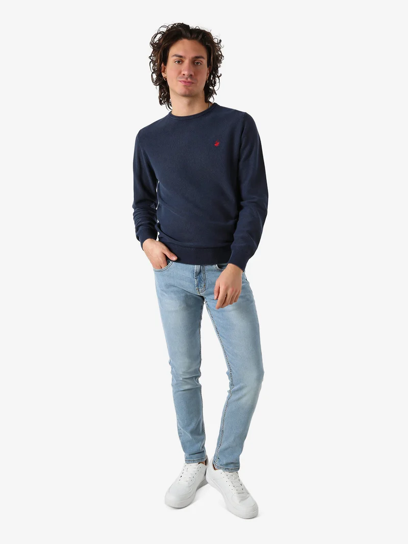 Maglia girocollo da uomo in cotone - blu
